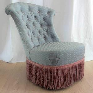 fauteuil crapaud tissu plumetis bleu et rose
