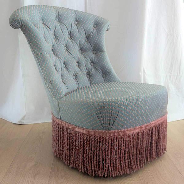 fauteuil crapaud tissu plumetis bleu et rose