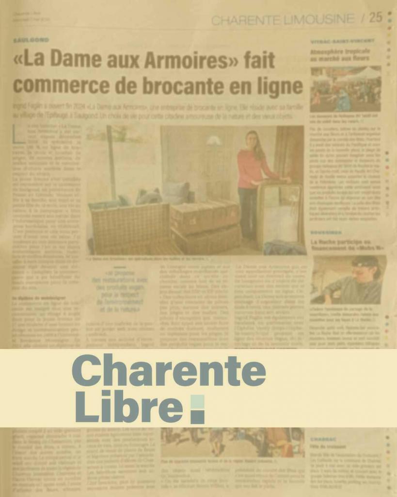 La Dame aux Armoires : article de presse dans le journal Charente Libre le 7 mai 2025