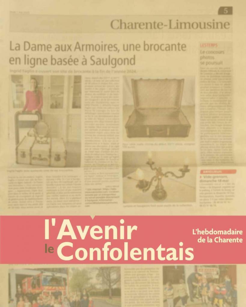 La Dame aux Armoires : article de presse dans le journal L'Avenir le Confolentais le 1 mai 2025